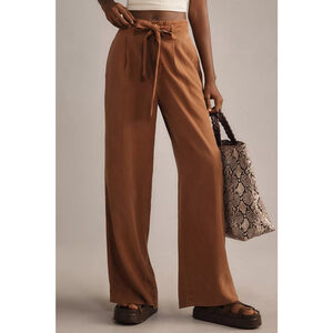 Anthropologie Cloth & Stone Ruffle Waist Wide Leg Pants Cream Tencel Medium